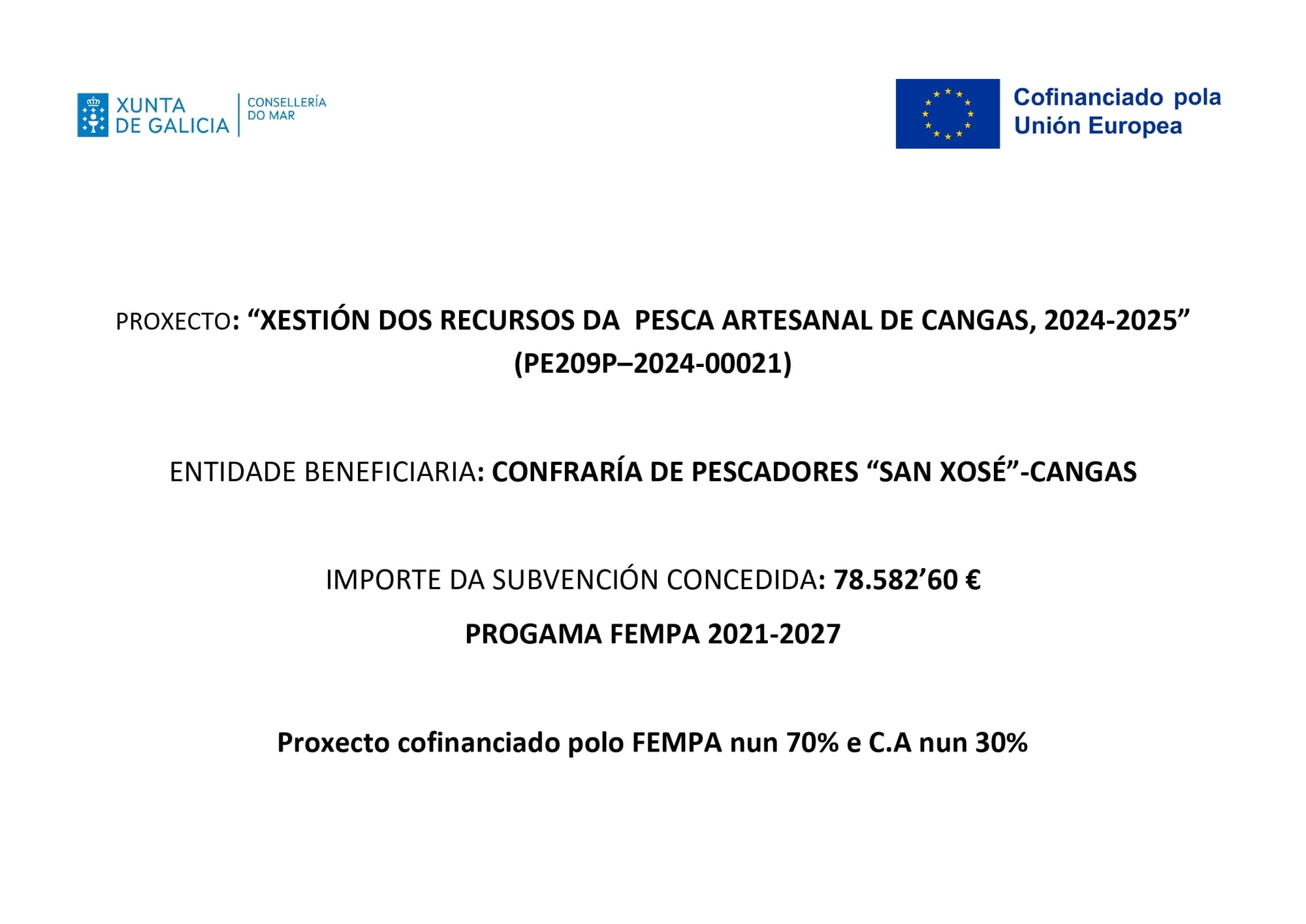 AXUDA O PROXECTO COLECTIVO "XESTIÓN DOS RECURSOS DA PESCA ARTESANAL DE CANGAS, 2024-2025" 